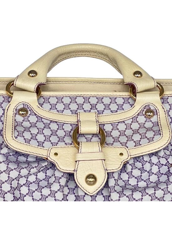 Readystock ✨ Celine Tote Bag In Macadam Canvas Suede  Celine Handbag Macadam Pattern Purple White